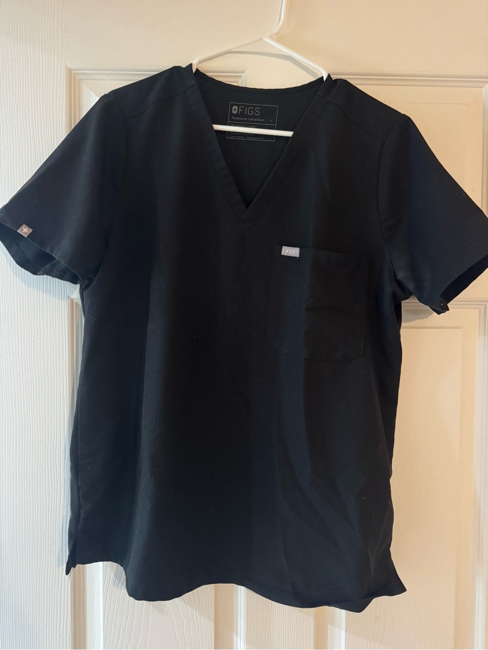 Figs Black V-Neck Scrub Top with Chest Pocket